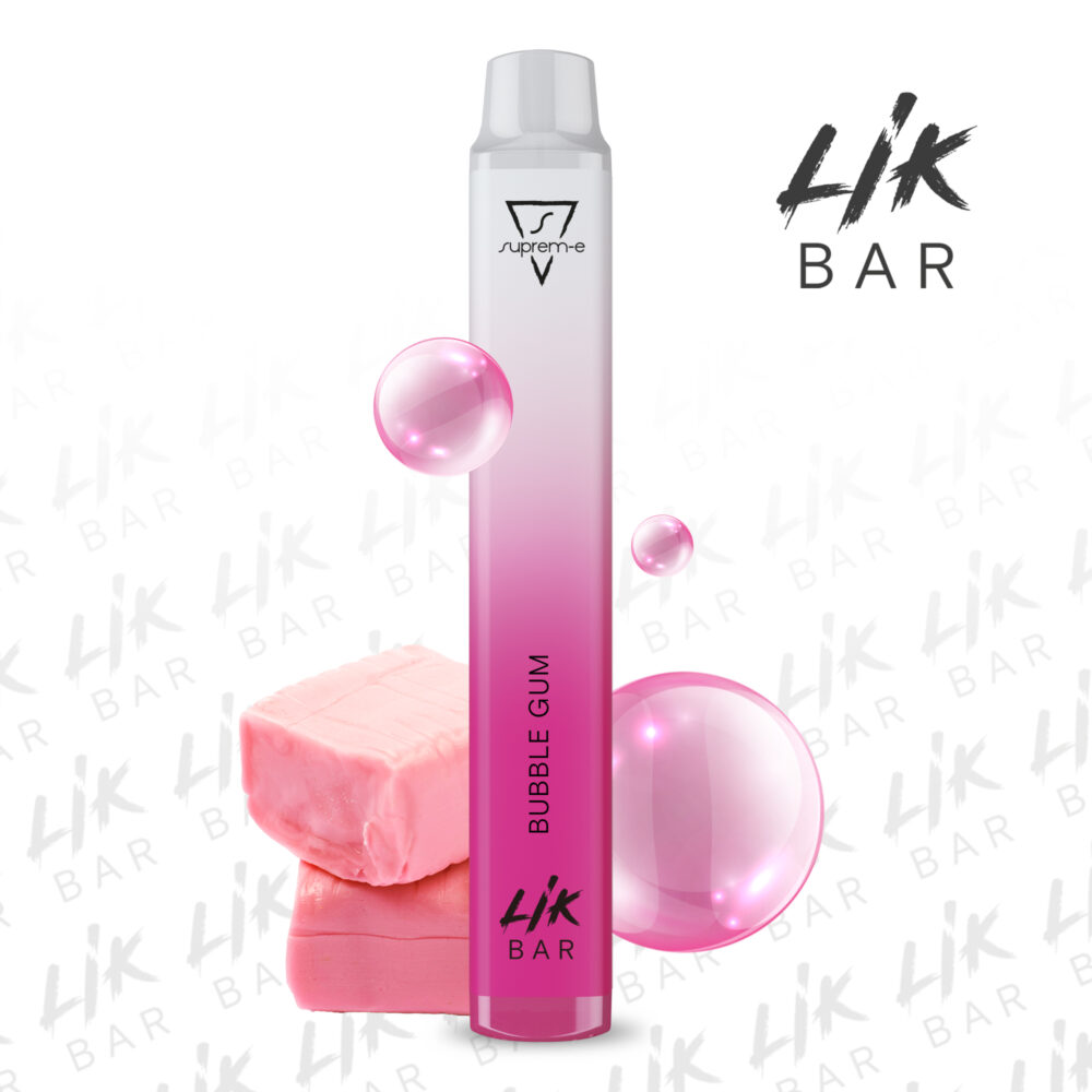 LIK BAR Bubble Gum Pod monouso 600 puff gusto Bubble gum by Suprem-e è un vero e proprio chewing gum al gusto fragola, dolce e fresco.