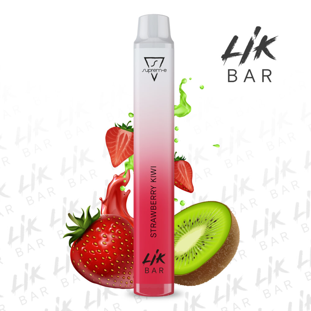 LIK BAR - Strawberry Kiwi Ice Nicotina Zero e 20 - Sigaretta Elettronica Usa e Getta 600 Puff