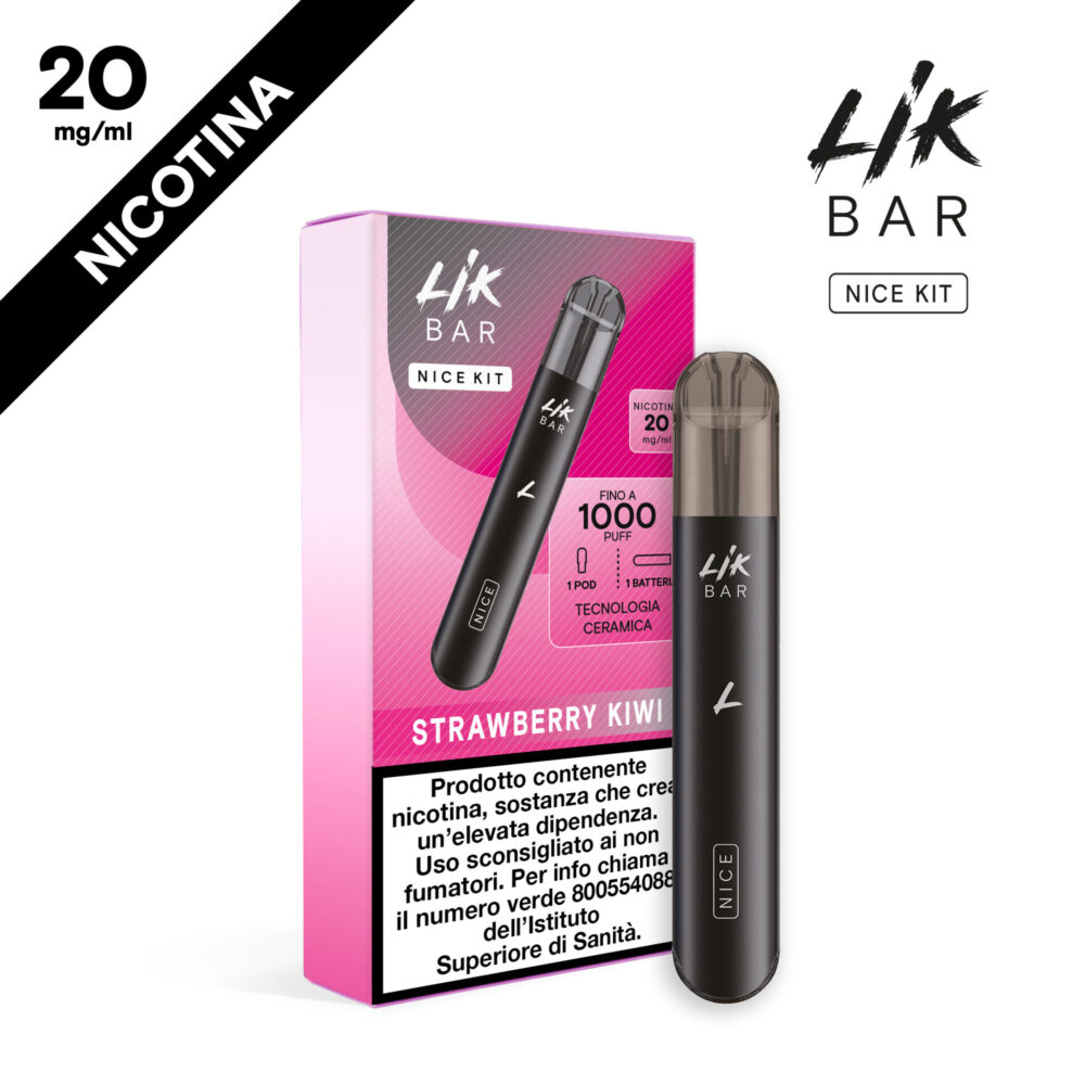 LIK BAR NICE - STARTER KIT BLACK + POD STRAWBERRY KIWI - NIC 20