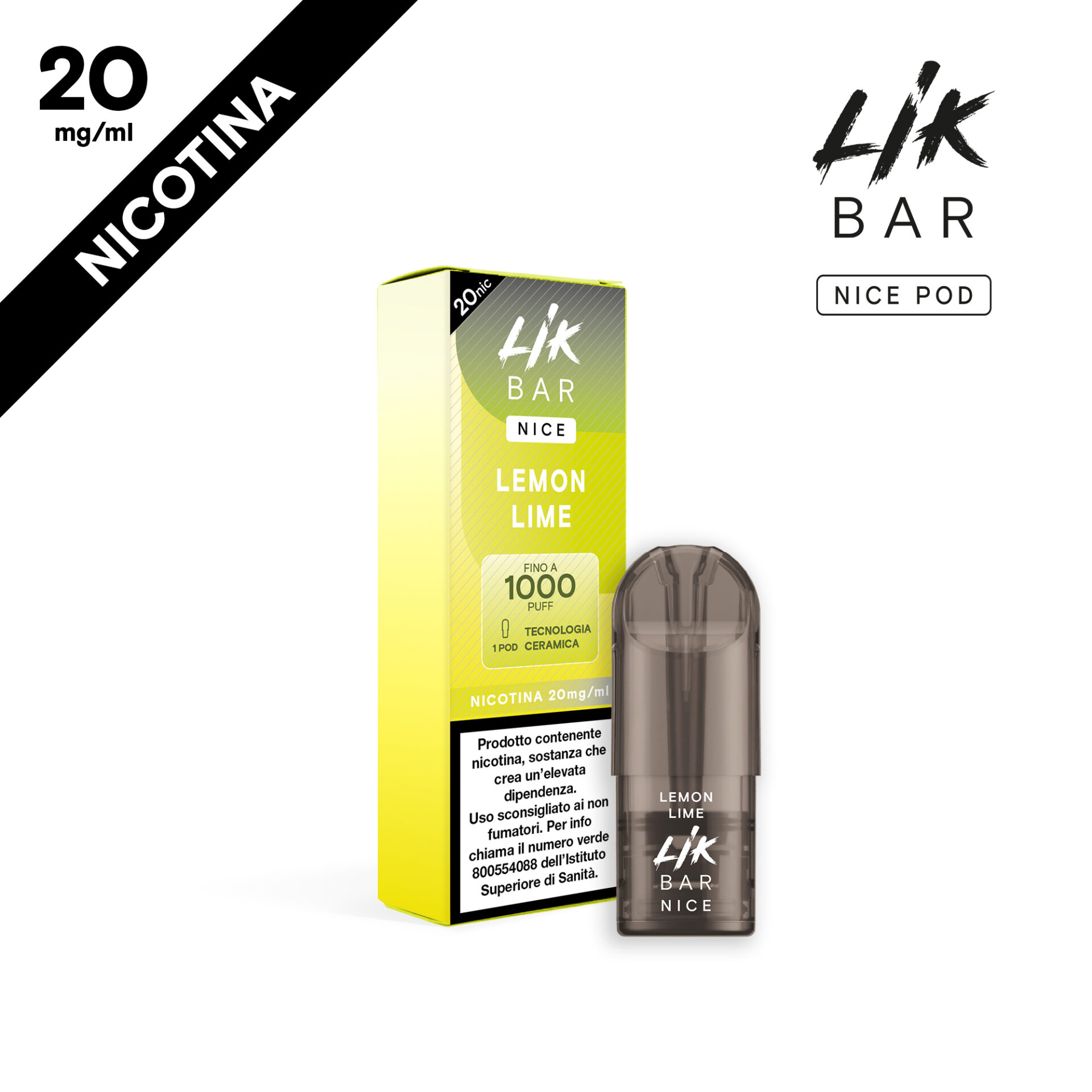 LIK BAR - NICE POD LEMON LIME - CERAMIC COIL - NIC 20