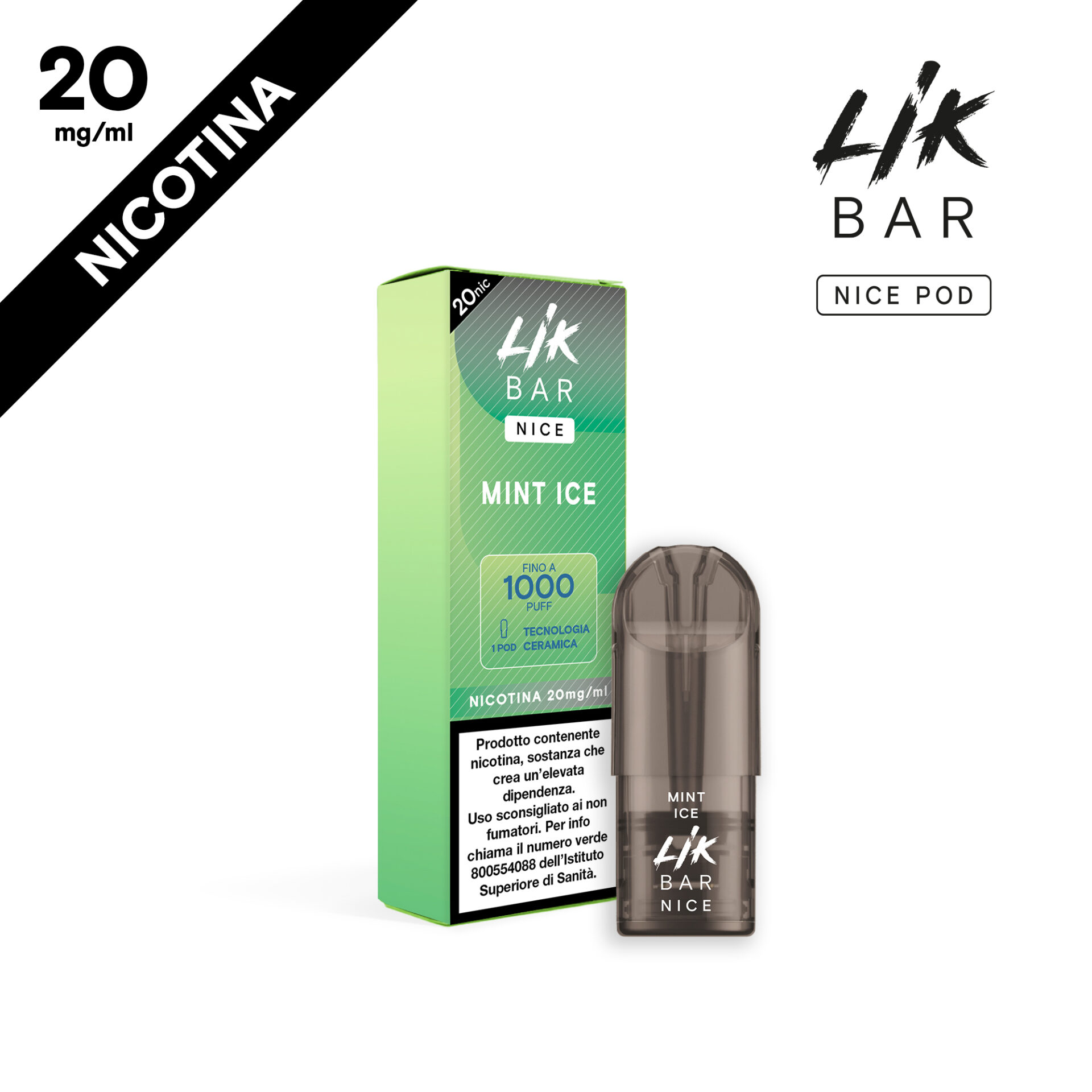 LIK BAR - NICE POD MINT ICE - CERAMIC COIL - NIC 20
