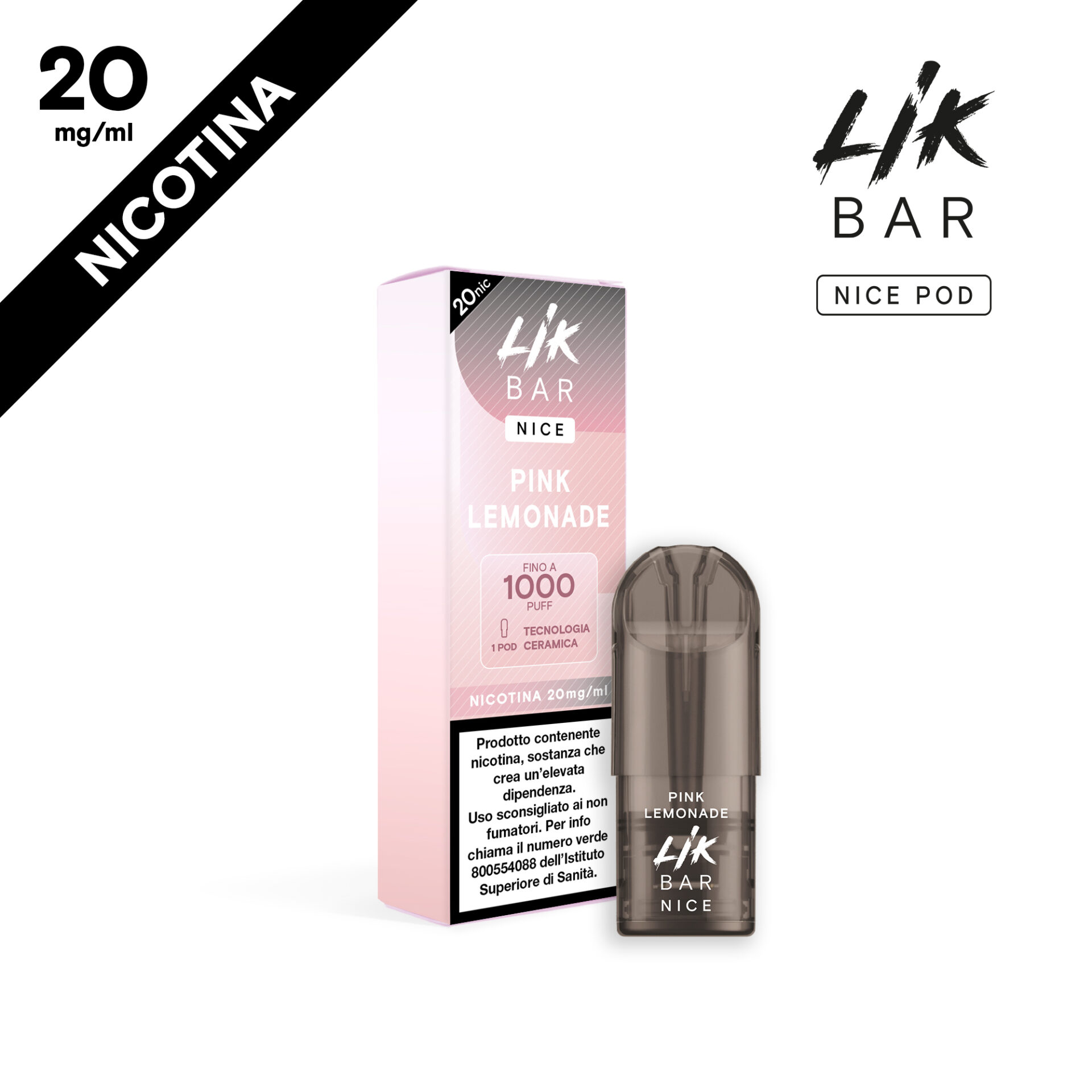 LIK BAR - NICE POD PINK LEMONADE - CERAMIC COIL - NIC 20