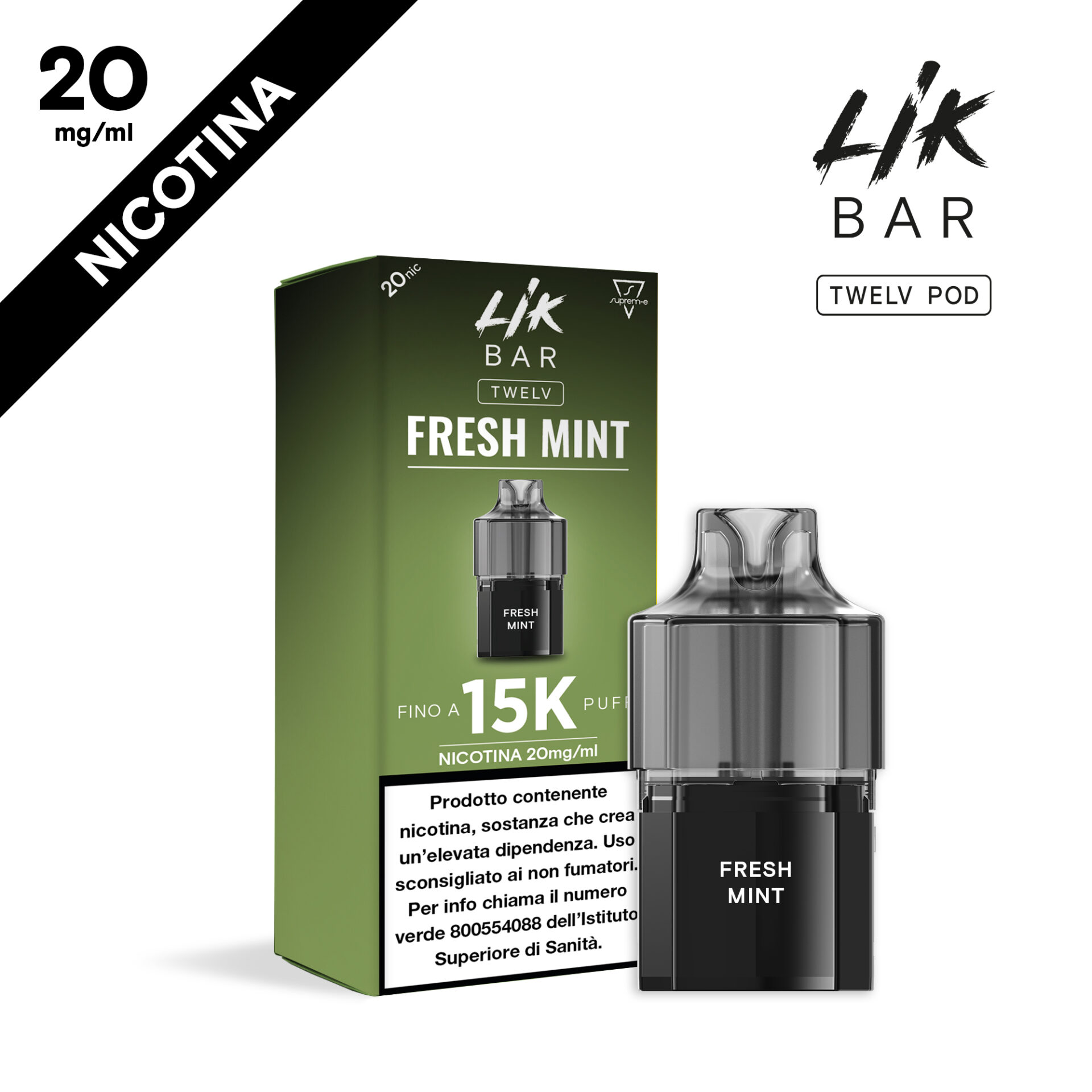 LIK BAR - TWELV RICARICA 2+10ML - FRESH MINT - NIC 20