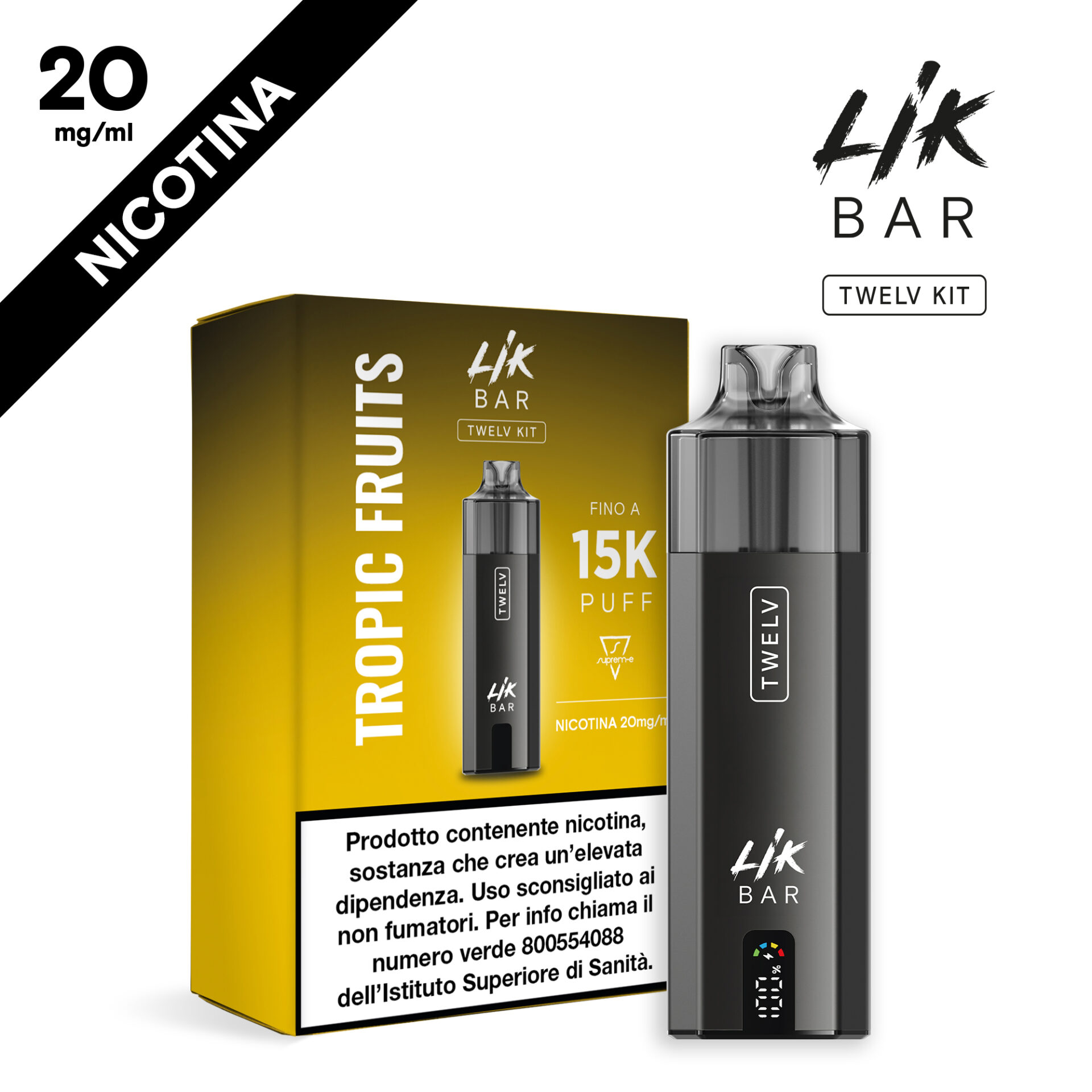 LIK BAR - TWELV STARTER KIT BLACK 2+10ML - TROPIC FRUITS - NIC 20
